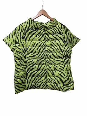 My Anorak The Chalet Down Puffer Jacket Lime Green Zebra Print Size XL